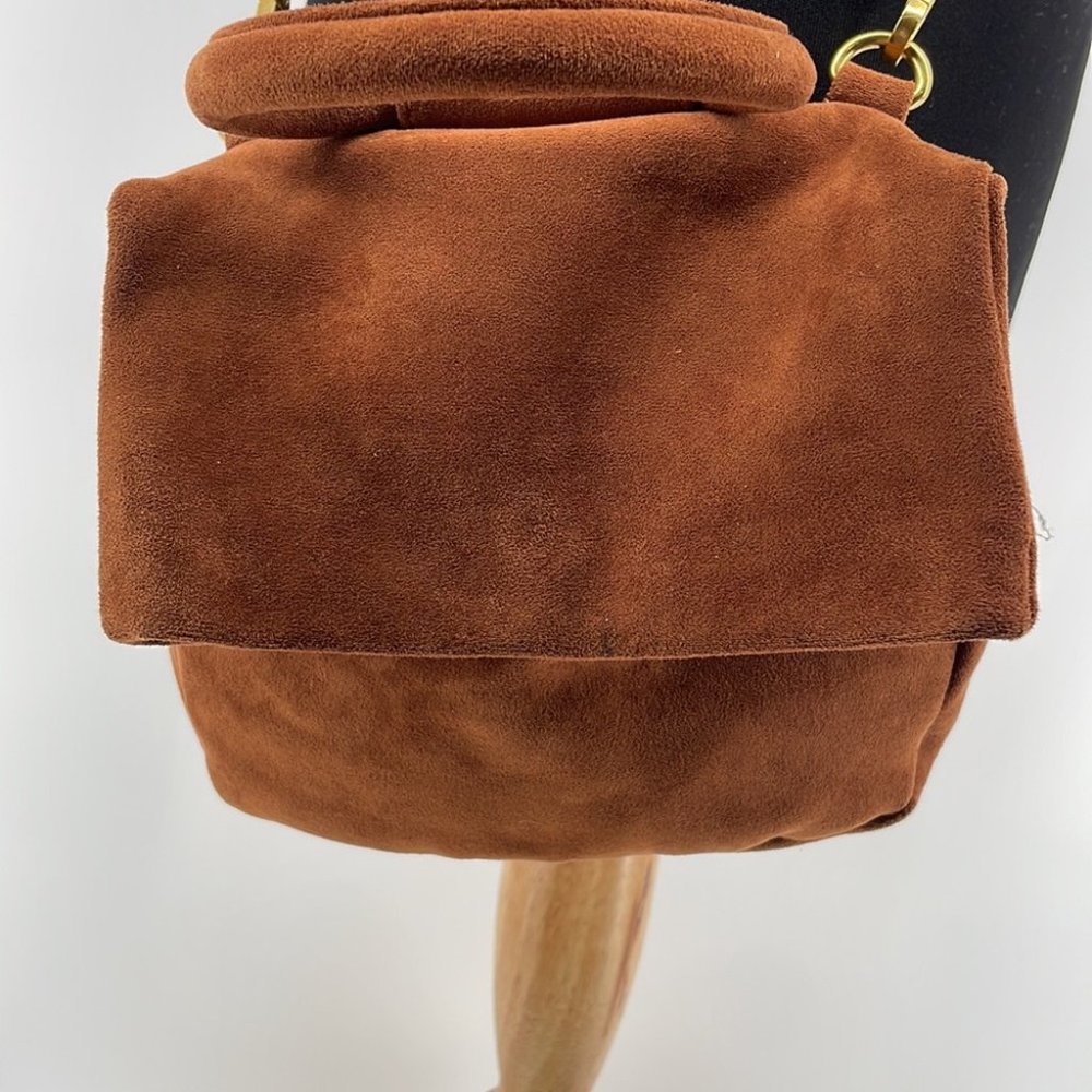 Anthropologie Cocoa Blake Wide Strap faux Suede Leather Crossbody Bag brown - Picture 10 of 13